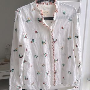 Sézane white floral embroidery shirt EU36
